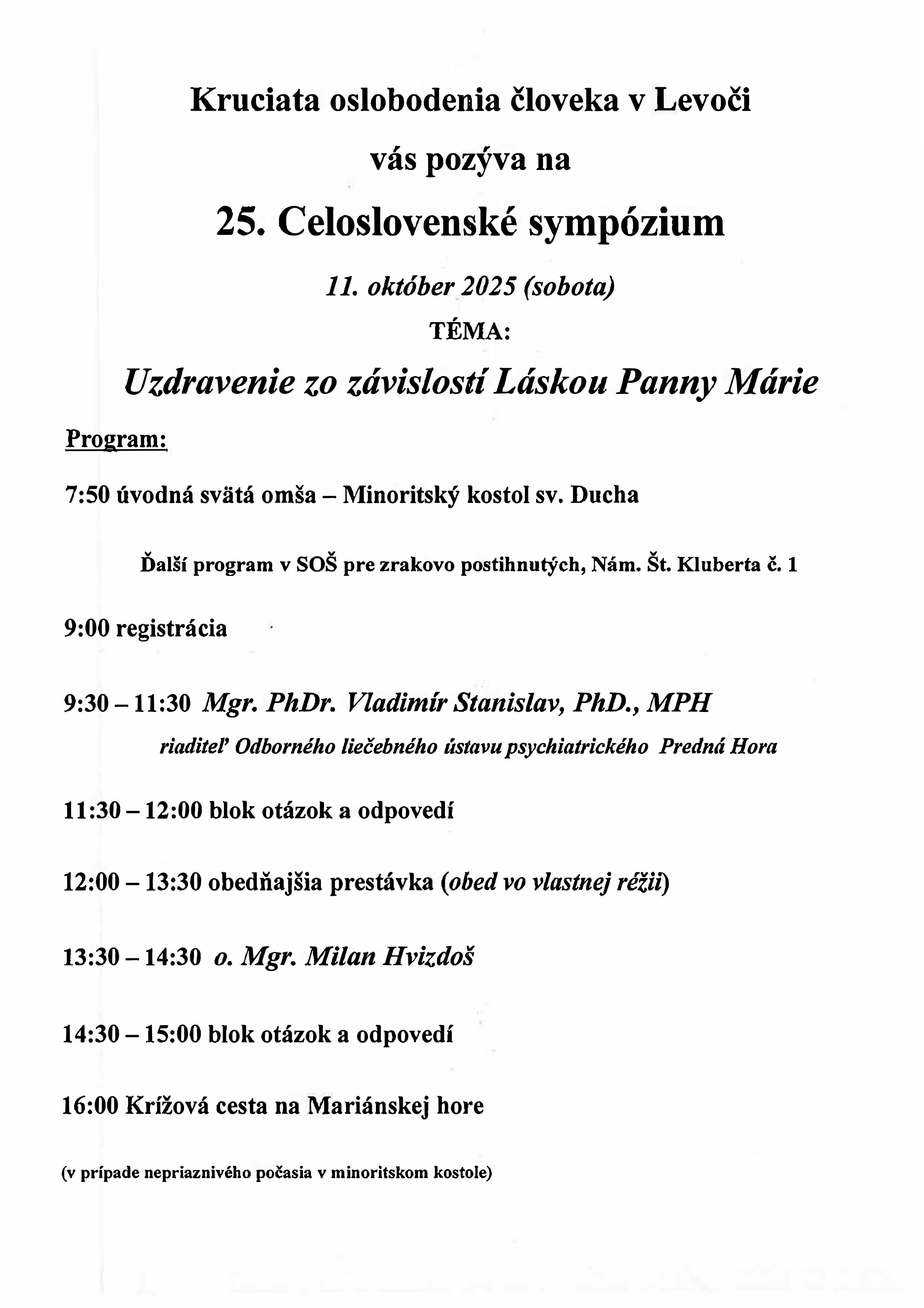 25. Celoslovenské sympózium - Kruciata oslobodenia človeka