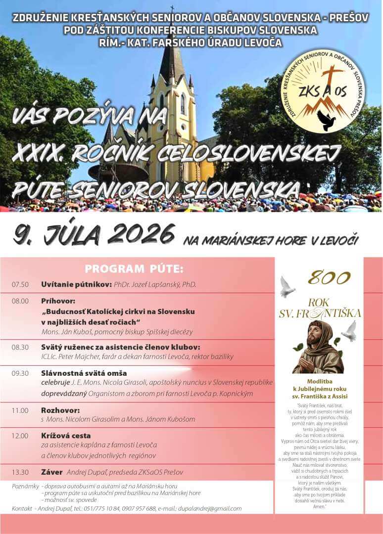 Púť seniorov na Mariánsku horu v Levoči